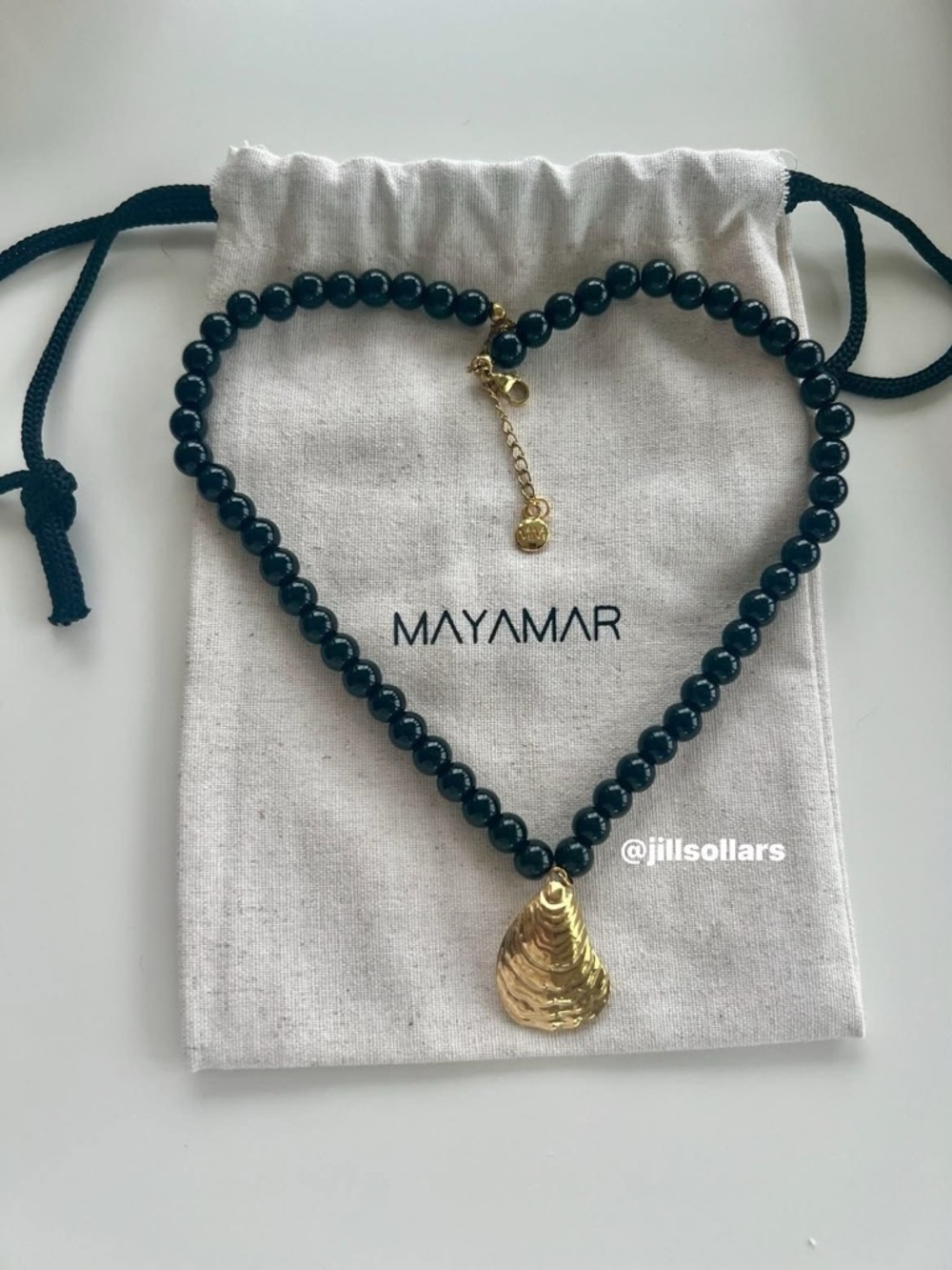 Black Agate Beaded Necklace with 24 Karat Gold Dipped Shell Pendant